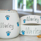 Personalised Ceramic Whimsical Dog Bowls & Treat Jar Set